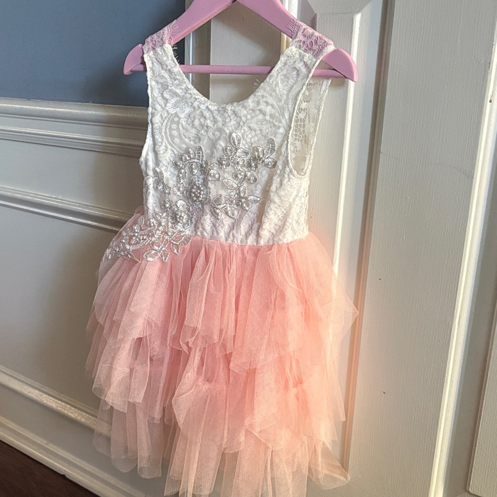 Charming Pink and White Lace toddler Dress 12-18 months